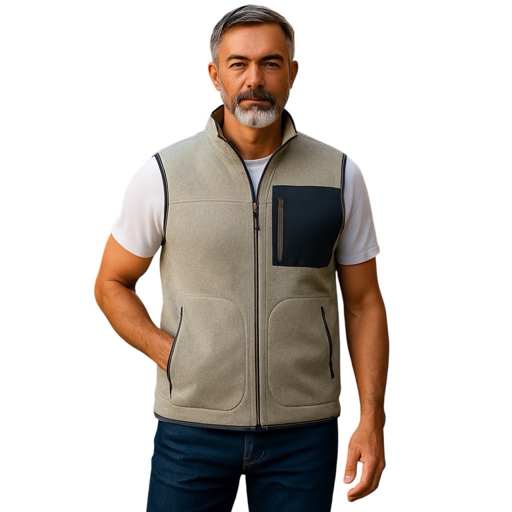 Orvis Men’s Gray Fleece Vest Contrasting Blue Chest Pocket M